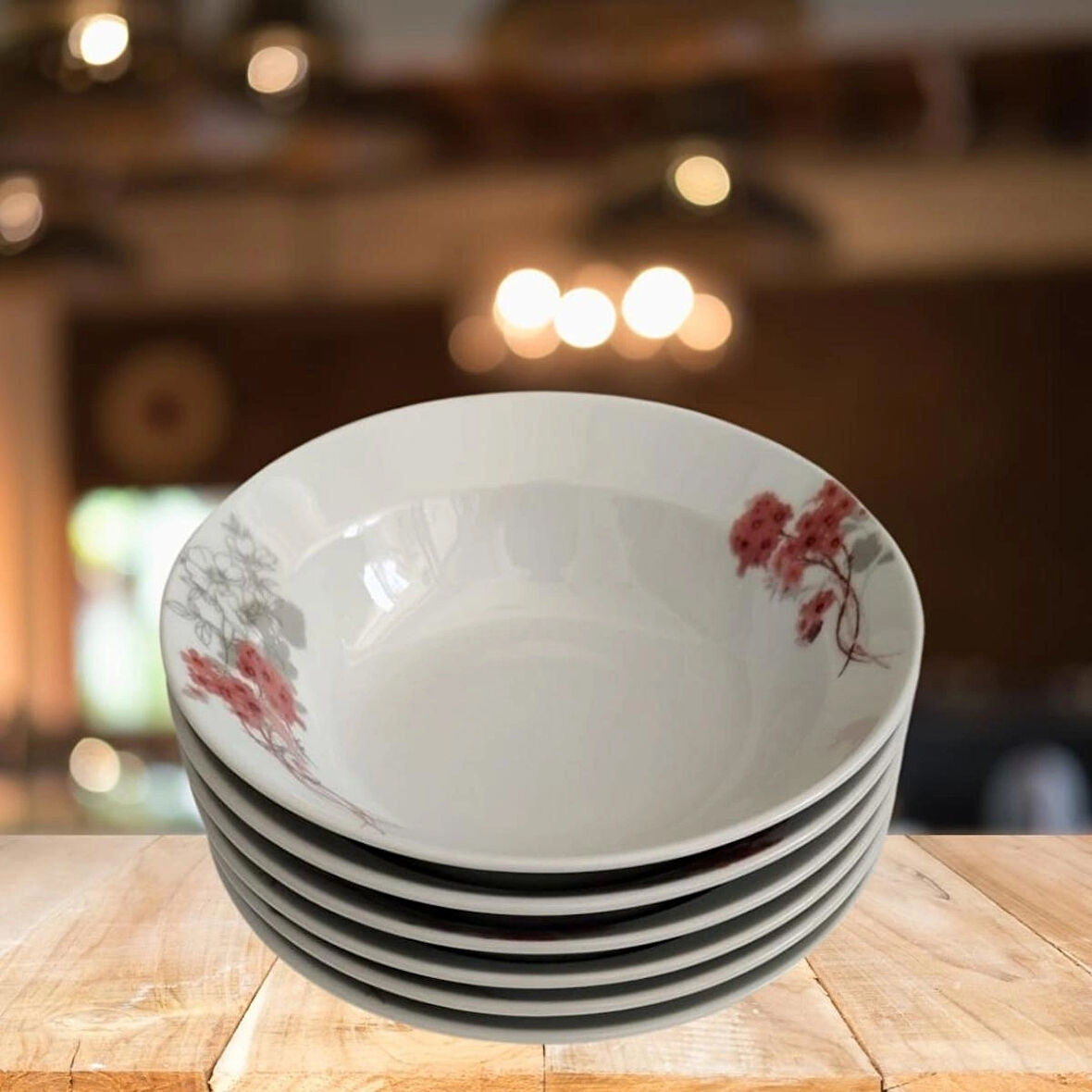 Gür Al Porselen Çiçek Desenli 6 Adet 16 cm Çorba Kasesi
