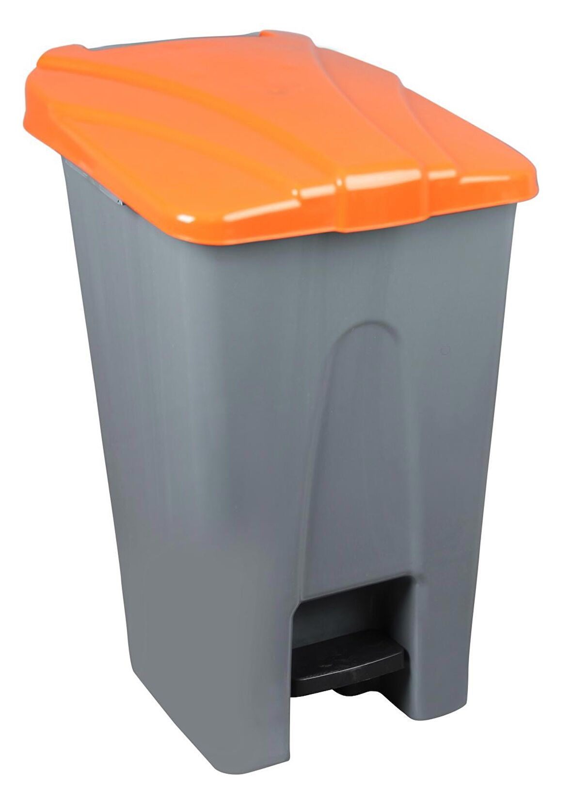 Safell Plastik Pedallı Çöp Kovası, 70Lt Çöp Konteyneri - Gri Turuncu