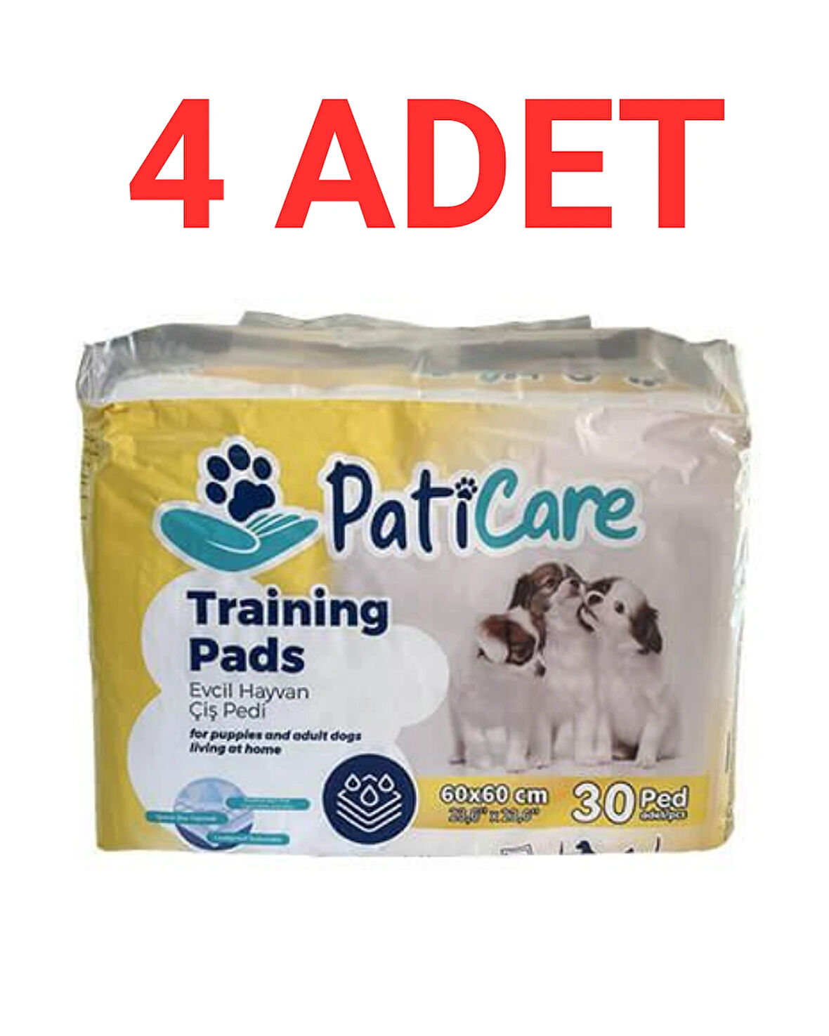 PatiCare Trainingpads Yavru Köpek Tuvalet Eğitim Pedi 60x60cm 30lu Çiş Pedi 4 adet