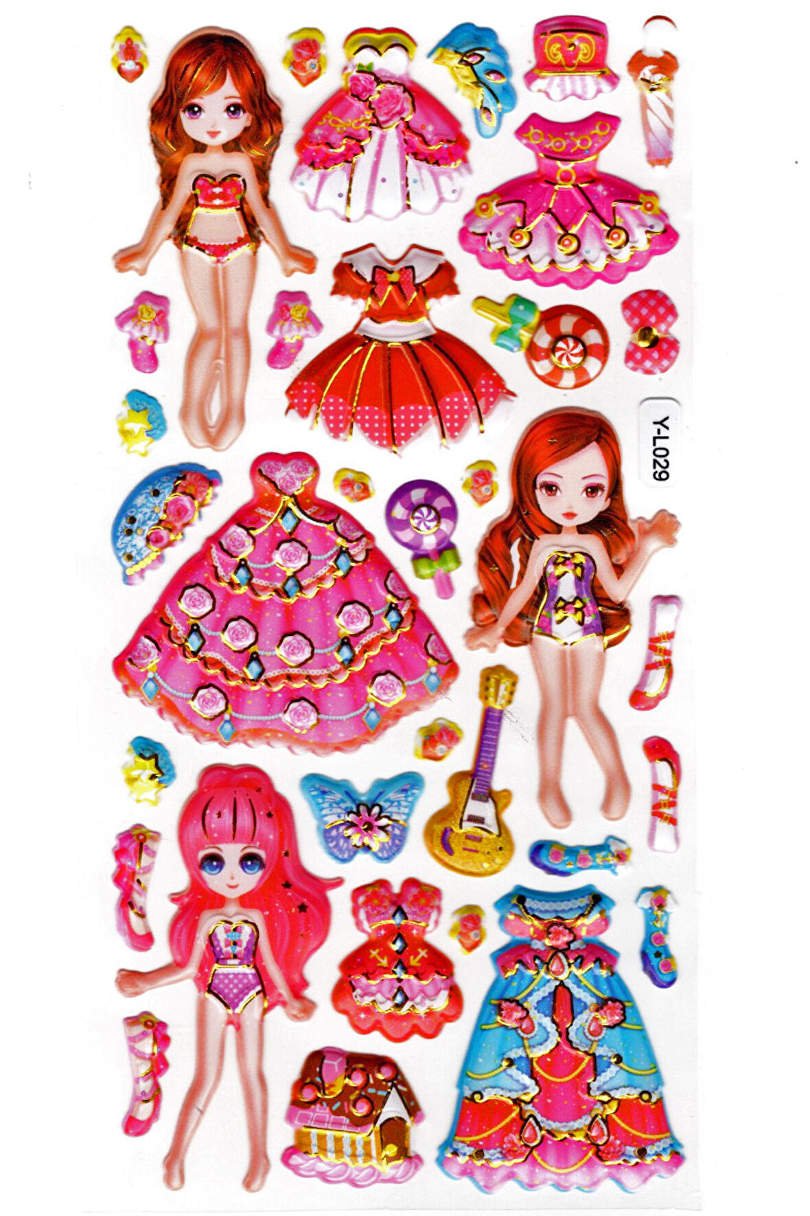 Sticker Kabartmalı Stiker Defter, Planlayıcı Etiket (limyl-029)-17x9cm- Model Kız Giydirme