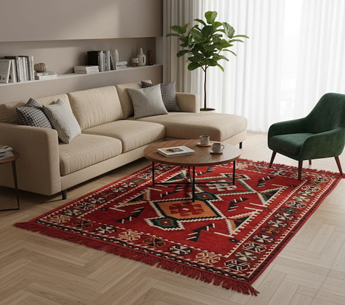 Etnik Motifli Otantik Dekoratif Kilim Desenli Halı (80cmx125cm) M4