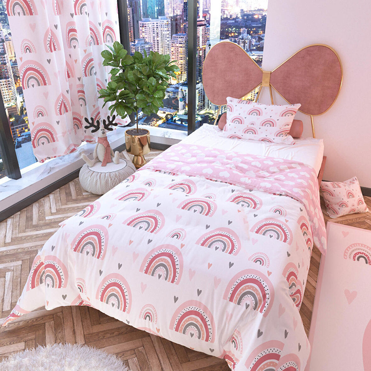 Pastel Gökkuşağı Çift Taraflı Polycotton Nevresim Takımı