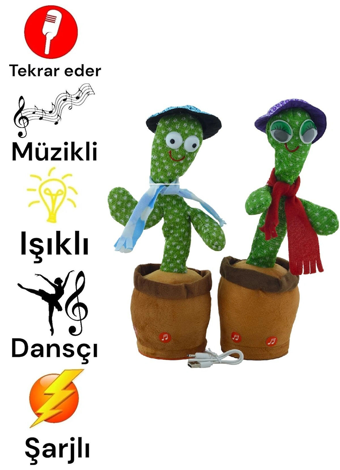 2 li Set Dans Eden Ses Tekrar Eden Müzikli Işıklı Şarjlı Peluş Oyuncak NO:68