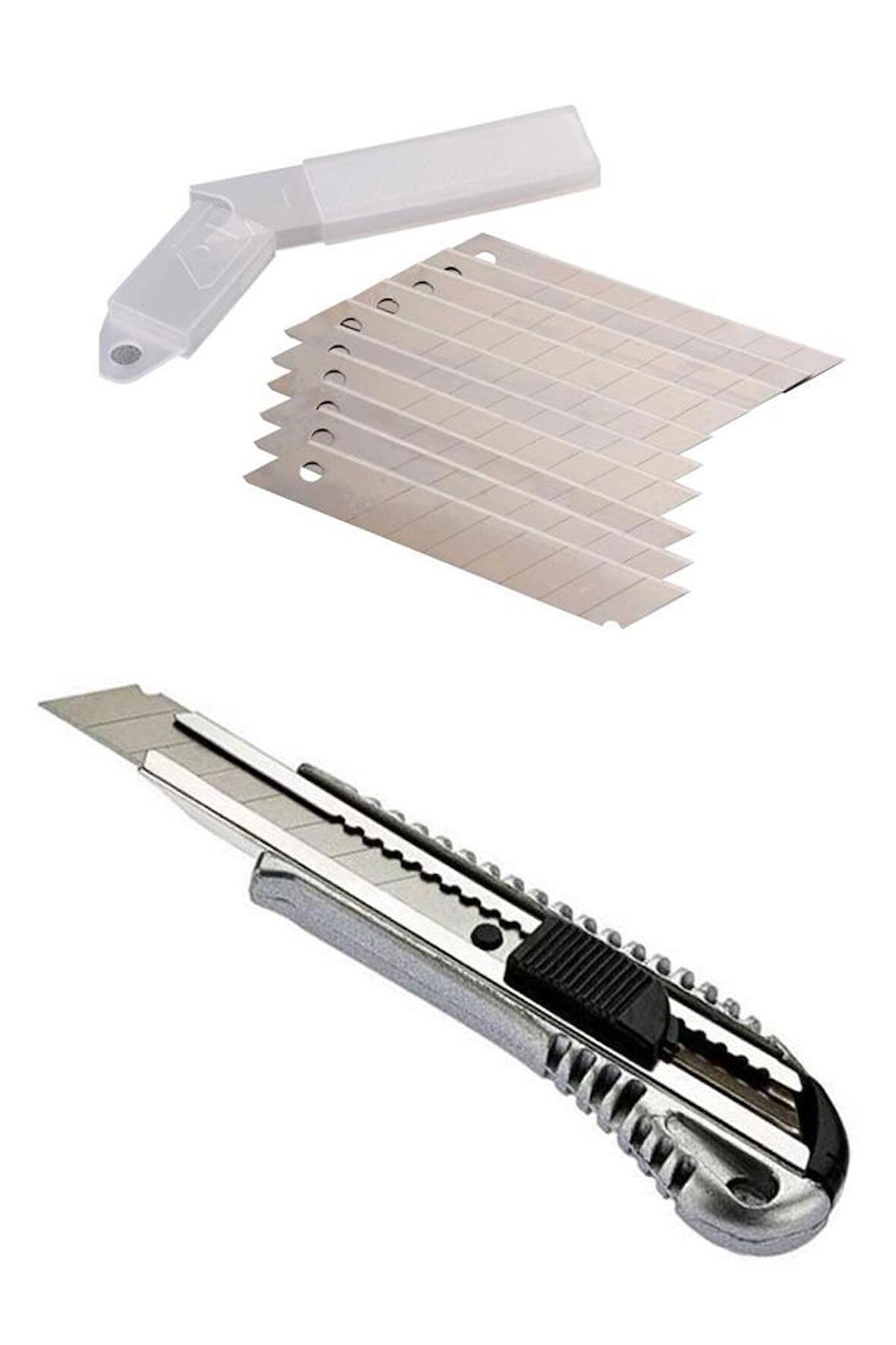 Metal Maket Bıçağı + 10 lu Maket Bıçağı Yedek Ucu Seti