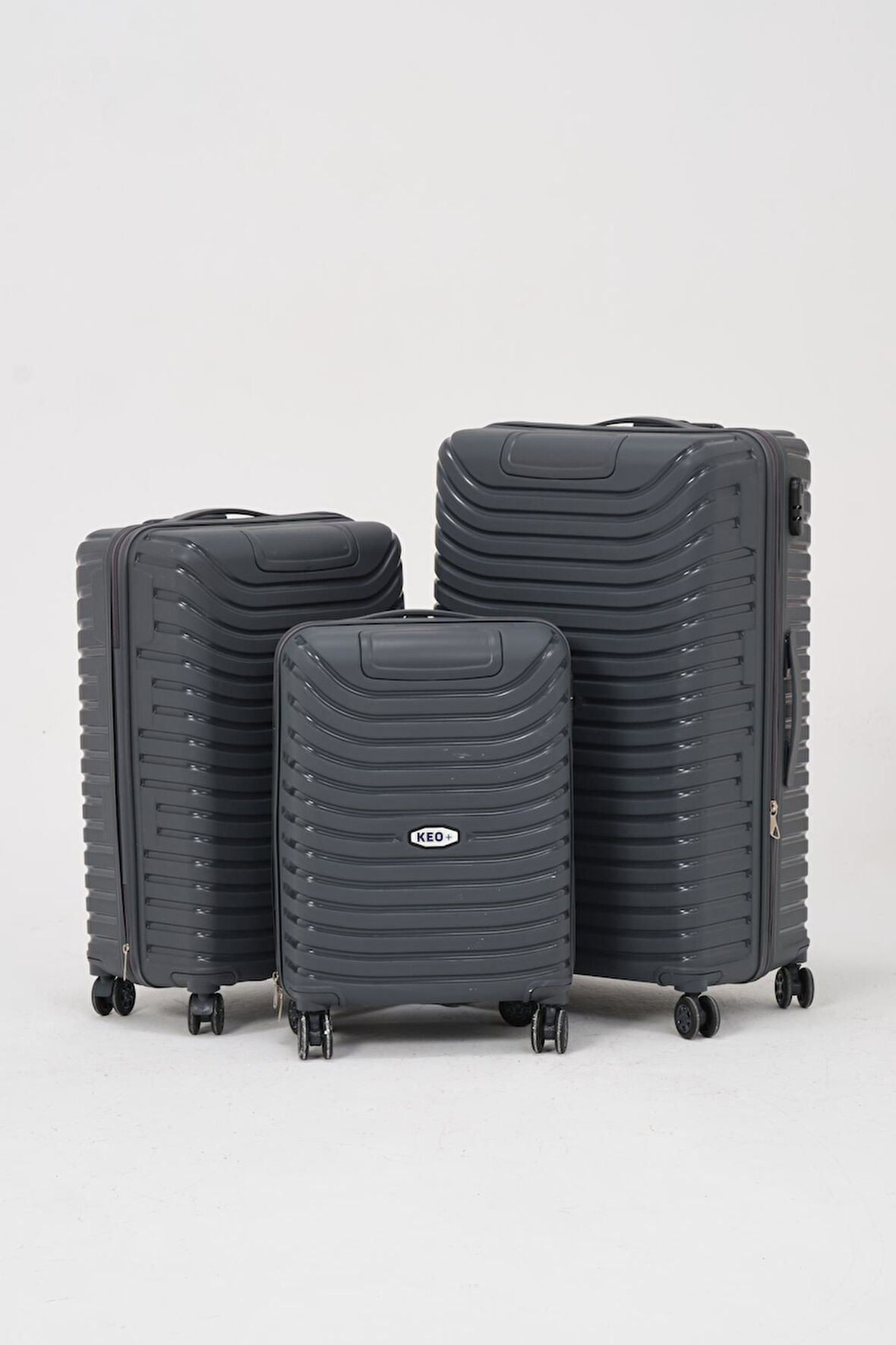 Keo-Plus Gri 3 lü Set Silikon Kırılmaz PP Valiz