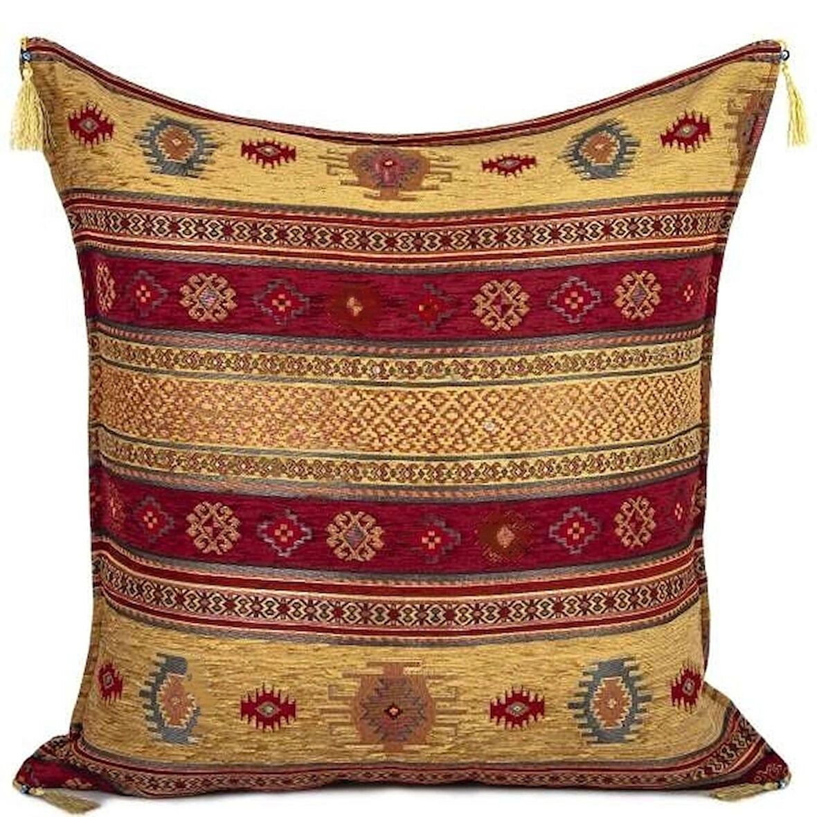 Kilim Desen (70cmx70cm) Şönil Kumaş Püsküllü Kare Ev Bahçe Minder Kılıfı NO13