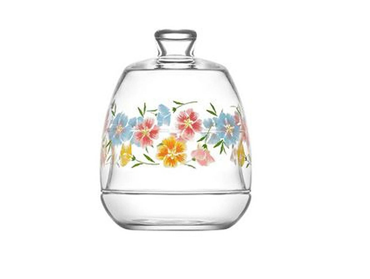  Lav Cam Çiçek Dekorlu Şekerlik+Reçellik+Lokumluk 12 cm 2'li set 