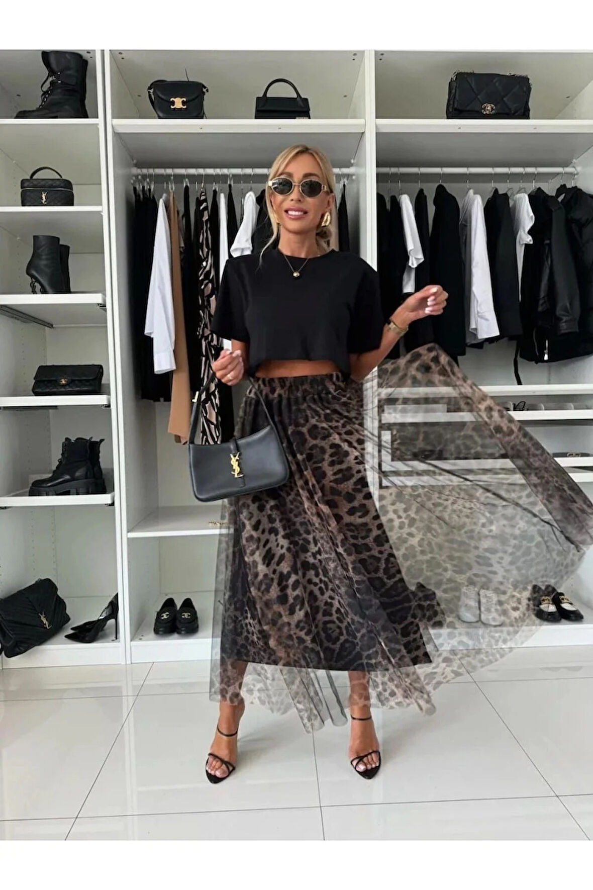 Leopar Desenli Tül Etek