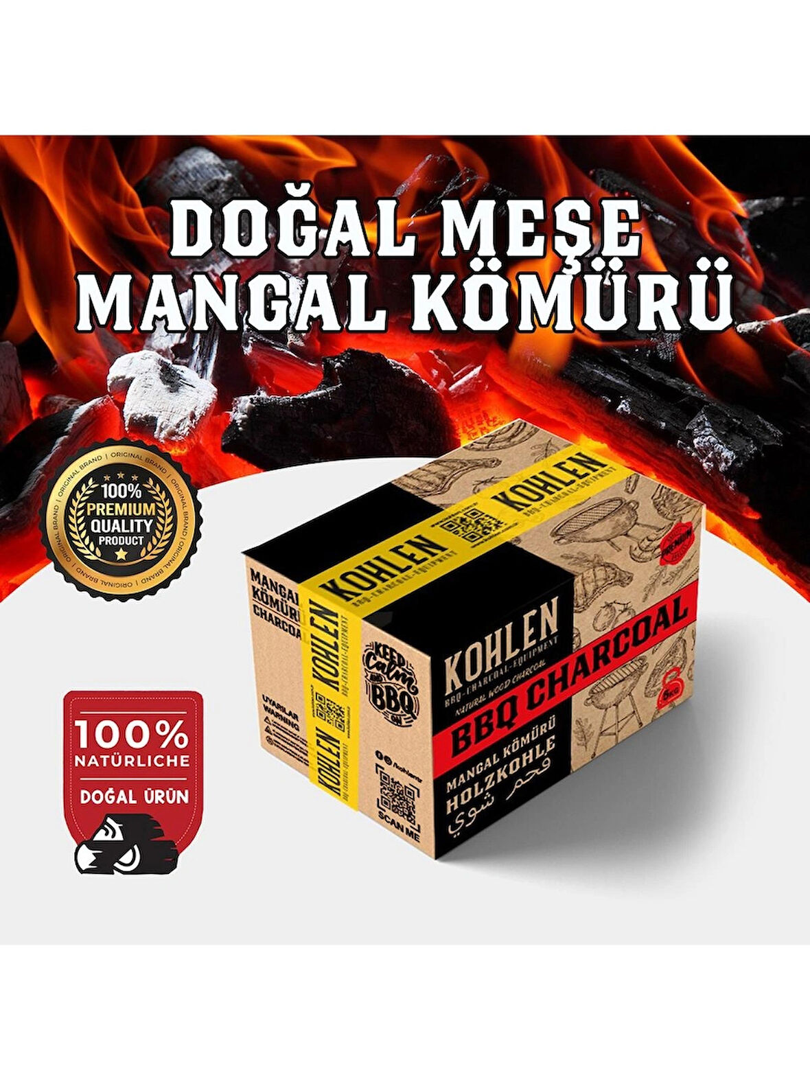 KOHLEN Doğal Meşe Mangal Kömürü Bbq Özel | Boylanmış | Doğal | 5 Kğ