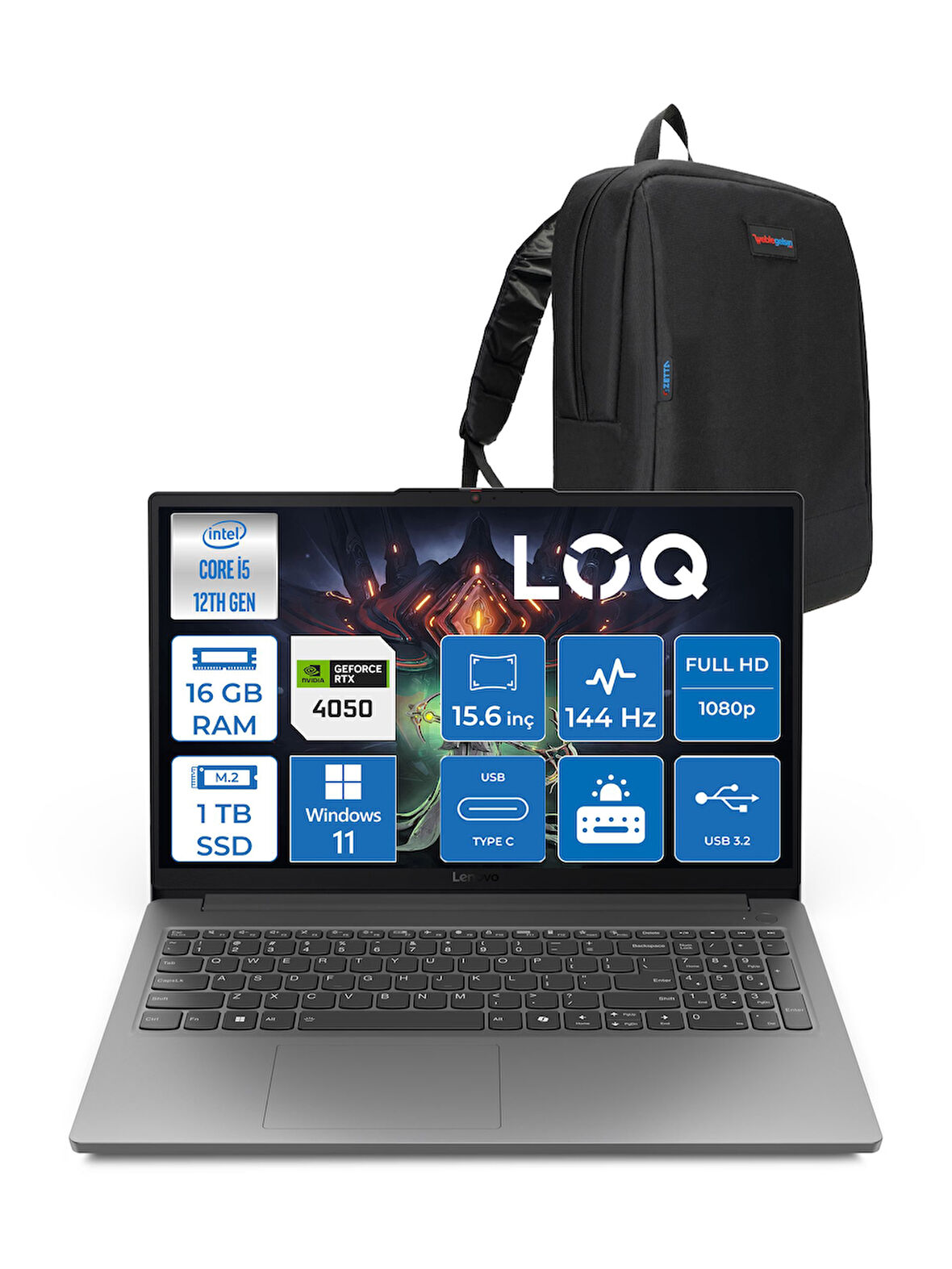 Lenovo Loq 15IAX9E Intel Core I5 12450HX Ddr5 16GB 1tb SSD 15.6" IPS Fhd 144Hz RTX4050 Windows 11 Home Gaming Laptop 83LK002PTRH05 + Zetta Çanta