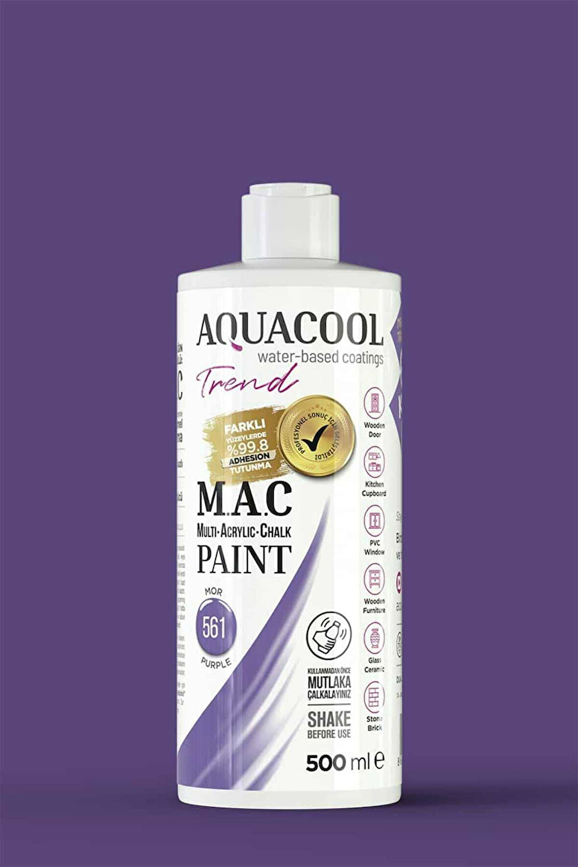 Aquacool Trend M.A.C Su Bazlı Akrilik Dönüşüm Boyası 500 ml. Mor 561