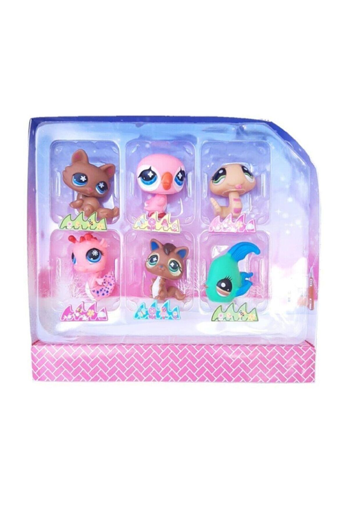 Neşeli Minişler 6'lı Miniş Ailesi Oyuncak Pet Star Little Minişler Pembe Kuşlu Model Set