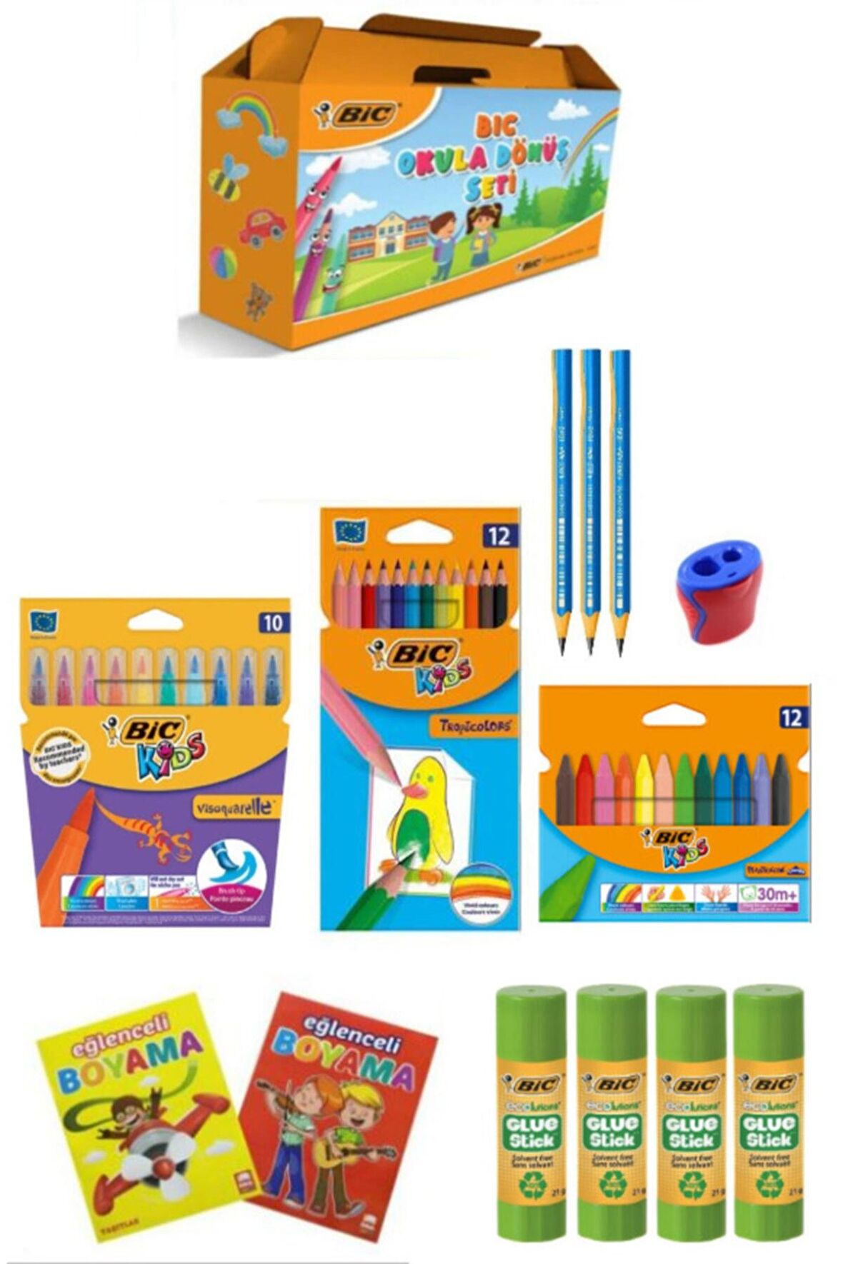 Bic Kuruboya-mum Boya-keçeli-stick Yapıştırıcı-boyama Kitabı 13 Parça Set