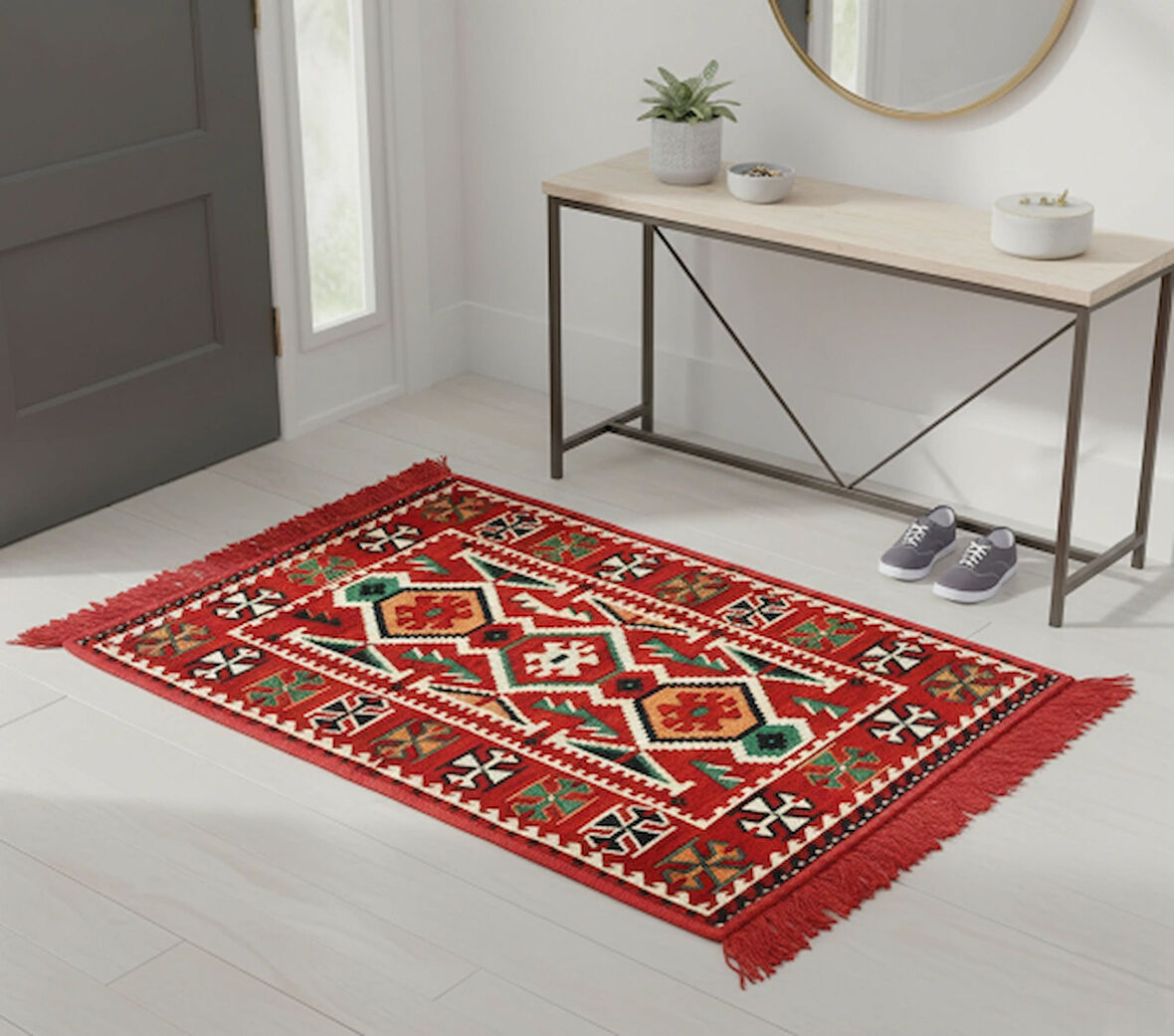 Etnik Motifli Otantik Dekoratif Kilim Desenli Halı (60cmx90cm) M4