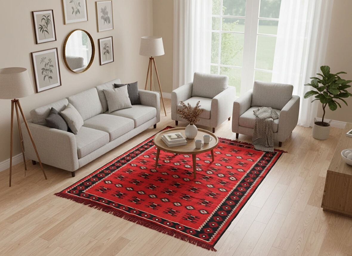 Etnik Motifli Otantik Dekoratif Kilim Desenli Halı (120cmx180cm) M1