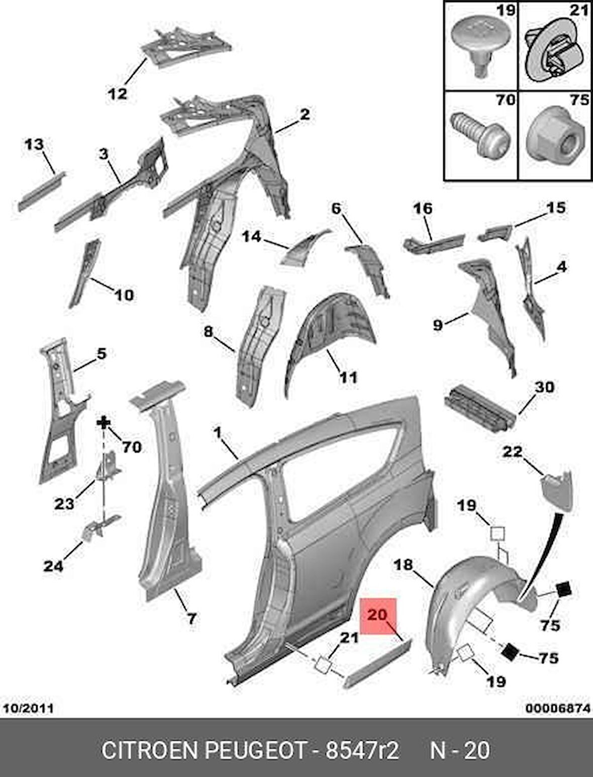 OEM CITROEN C4 VTR VTS 3P (2002 - 2009) ARKA ÇAMURLUK ÇITASI SAĞ SİYAH (8547.R2)