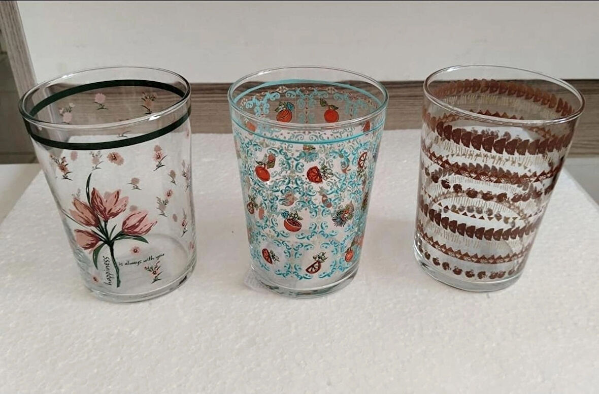 Rak le Dekorlu Cam Meşrubat,Su Bardağı 510 cc - 3'Lü Set