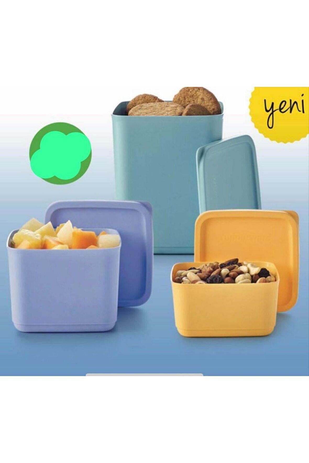 Tupperware KUBİK KARE SAKLAMA KABI 3 LÜ Renkli