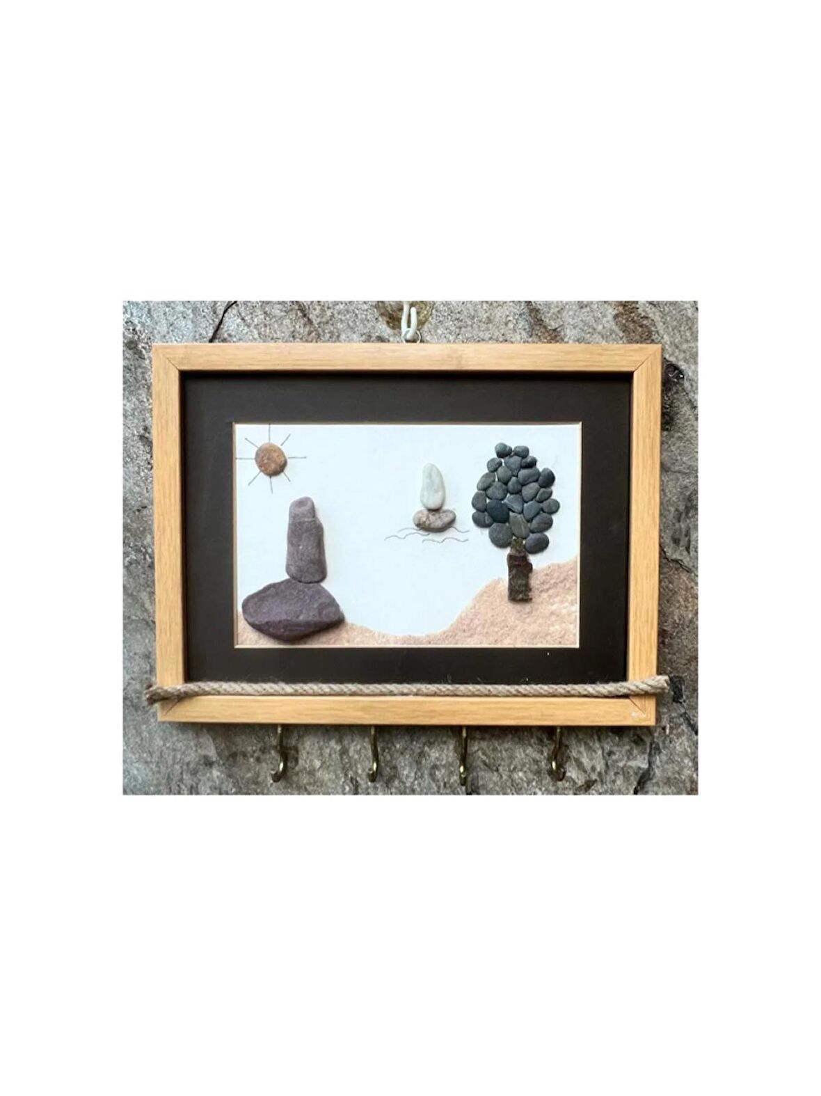 özel tasarım doğa temalı pebble art anahtar askısı