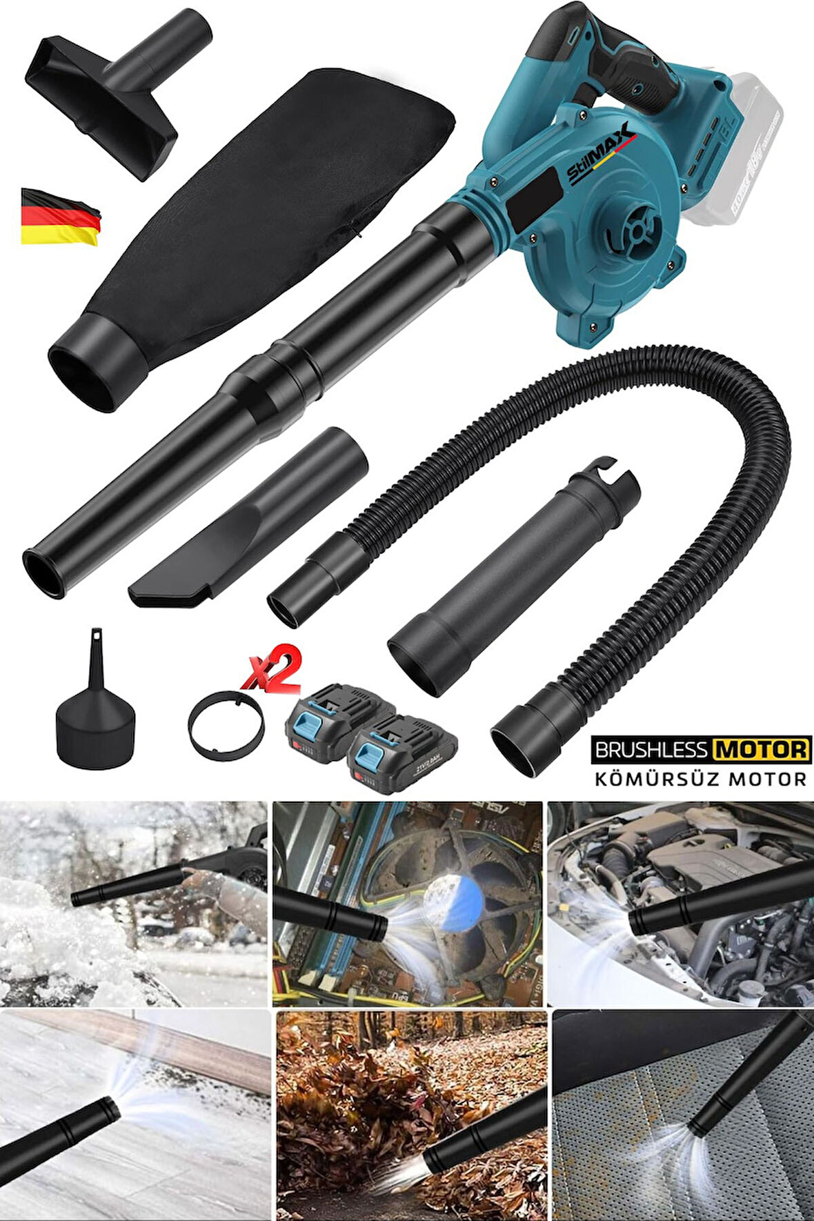 Germany 40V 10AH Hız Ayarlı Tek Akülü Şarjlı Hava Üfleyici Toz Toplayıcı Ve Yaprak Üfleme Makinesi