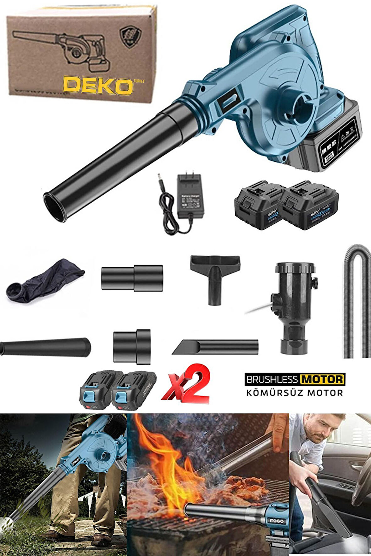 40V 10AH Süper Hız Ayarlı x2 Çift Akülü Şarjlı Hava Üfleyici Toz Toplayıcı Ve Yaprak Üfleme Makine