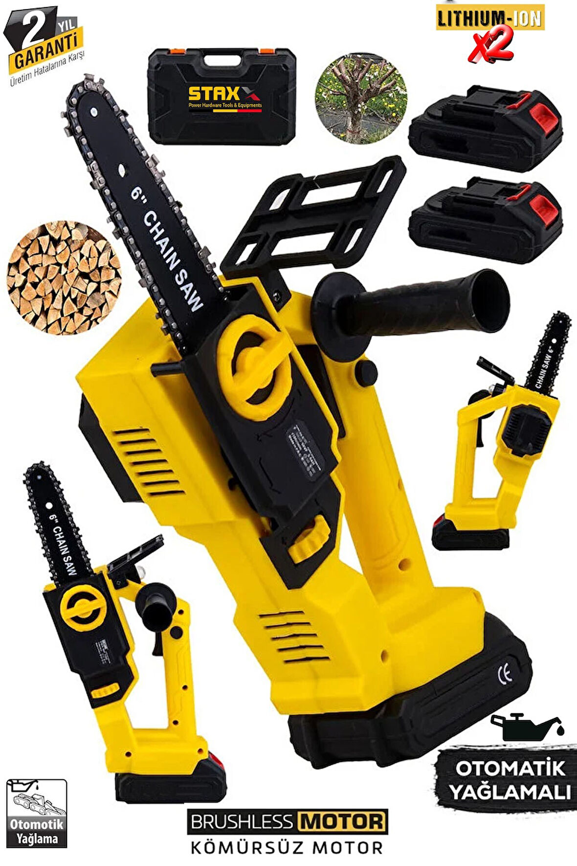 Kömürsüz Motor STK4021 Çelik Şanzıman 40VF Otomatik Yağlamalı x2 Çift Akü Dal Budama Testeresi