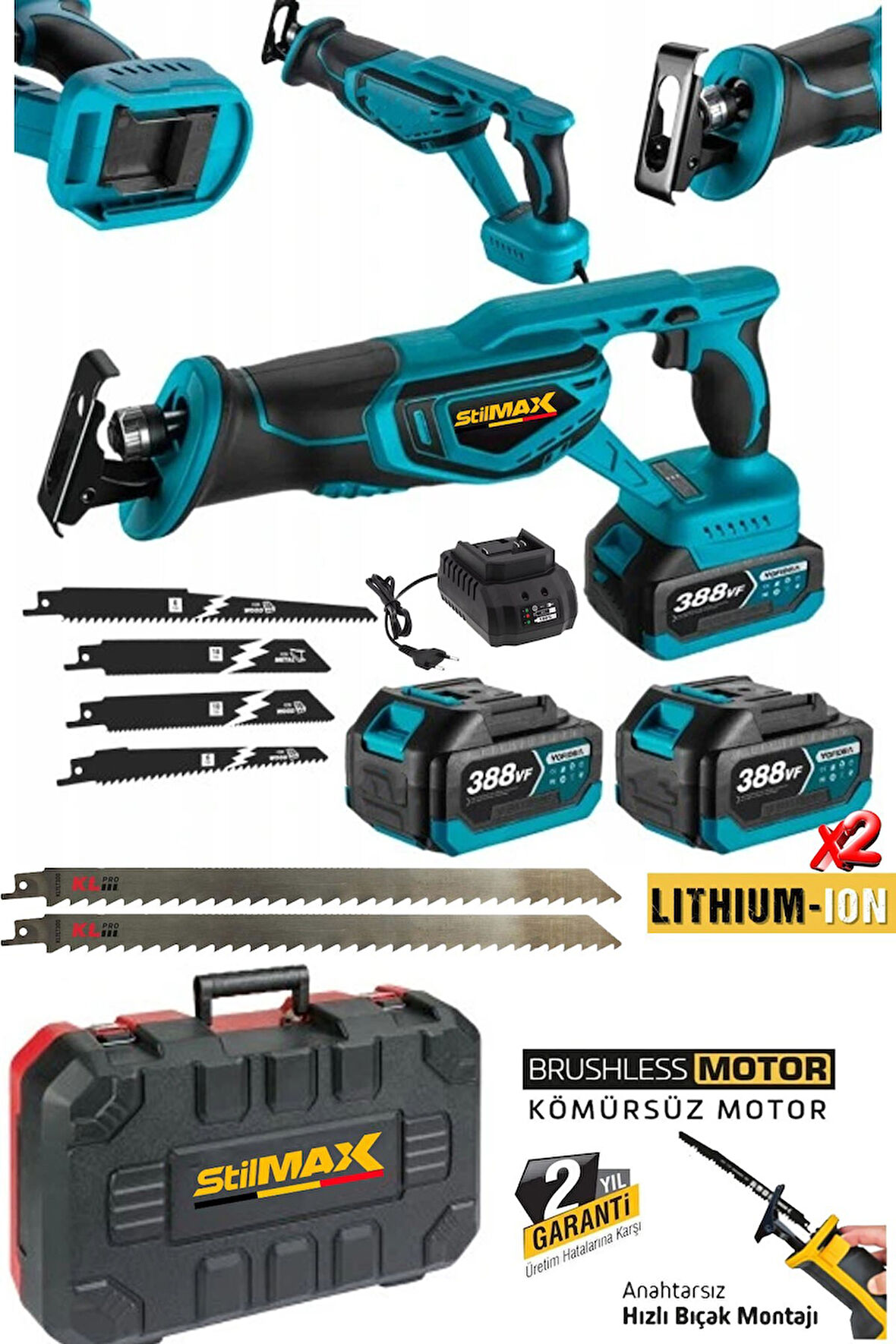 388VF 10AH Kömürsüz Çelik Şanzuman Beton Tuğla Kemik Kesme Tilki Kuyruğu Akülü Testere Makinesi