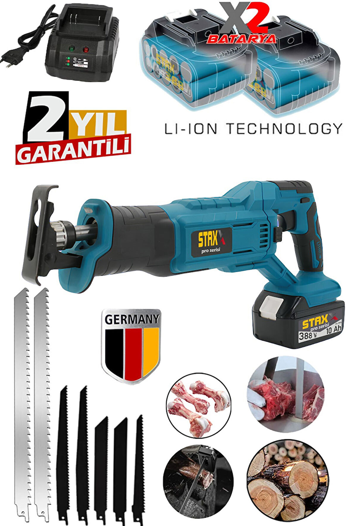 Kömürsüz Motor Yüksek 388VF 10Ah Çift Akülü Şarjlı Tilki Kuyruğu Testere Ahşap Metal