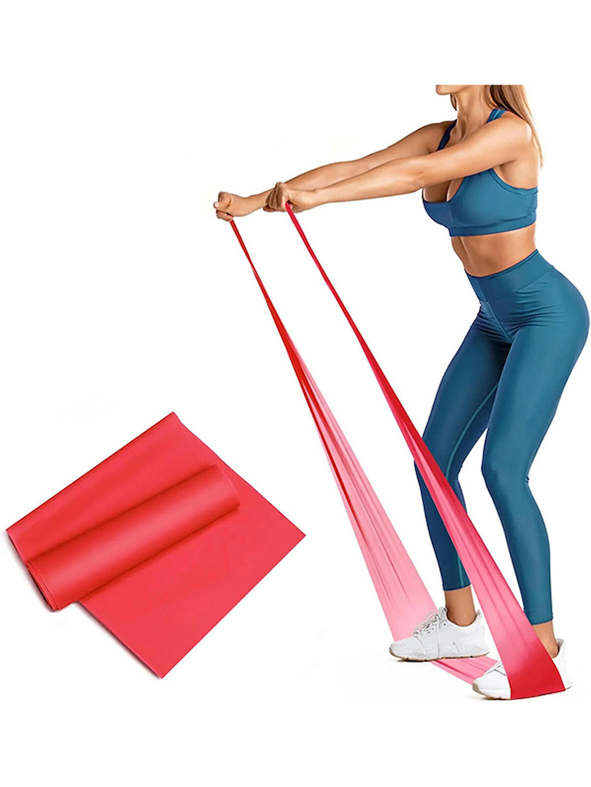 Spor Egzersiz Band Kırmızı Renk Orta Direnç 120 Cm Uzunluk 7.5 Cm Genişlik