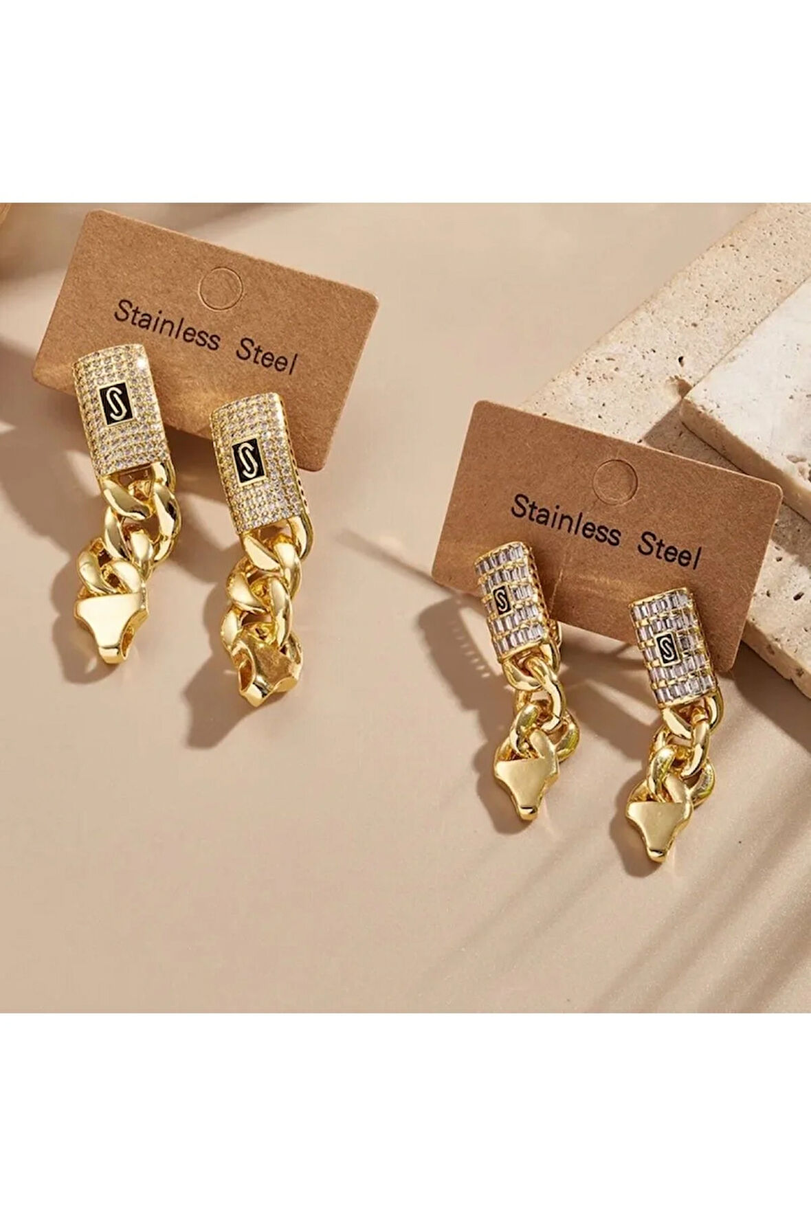 Gold Renki zincir Modelli Küpe