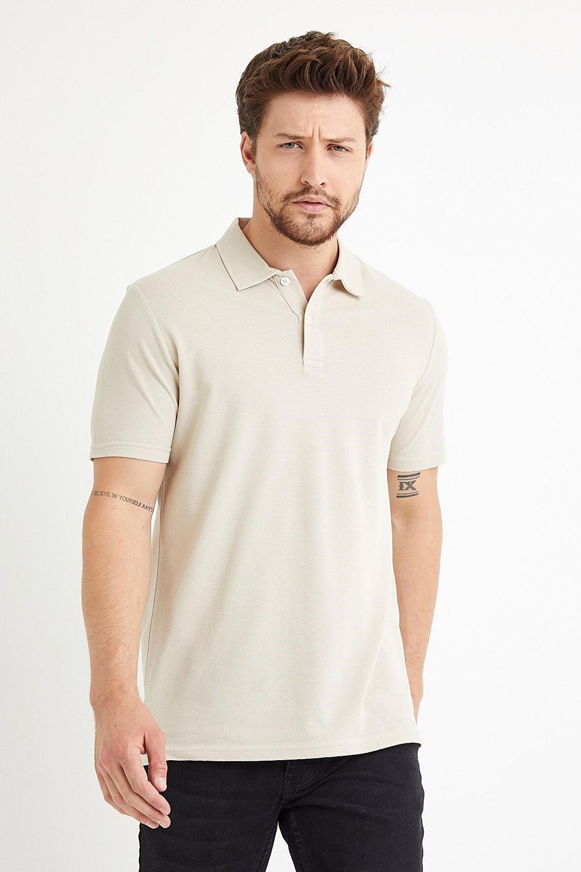 Erkek Basic Polo Yaka Tişört (Regular Fit) Bej