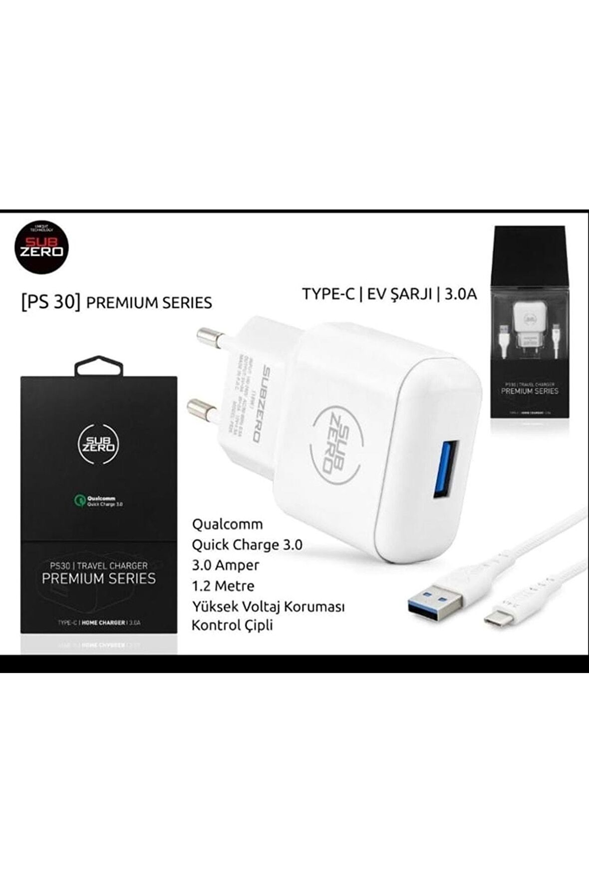 Subzero 3.0 Type-C Hızlı Şarj Aleti Beyaz