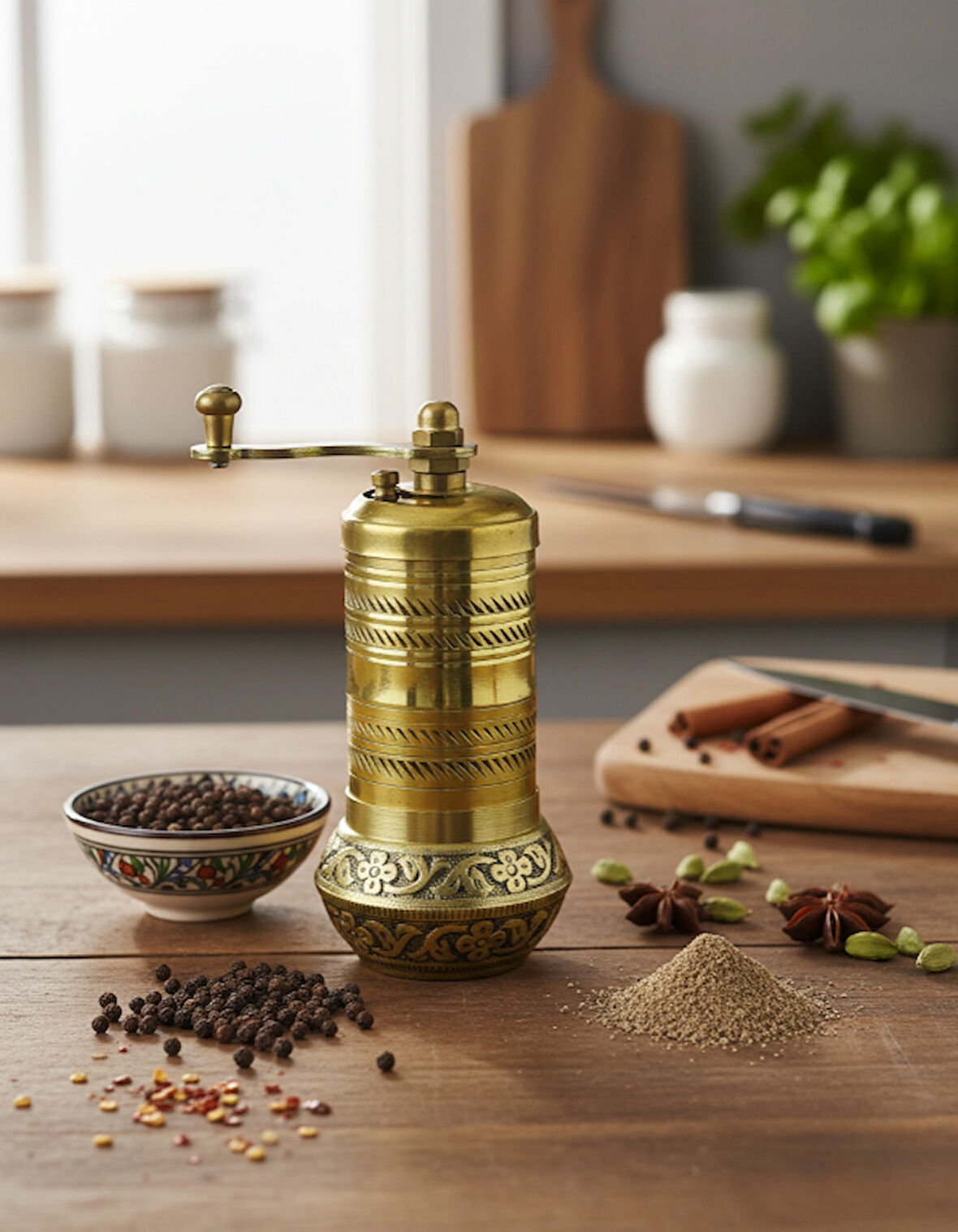 Pirinç El Yapımı Karabiber ve Baharat Değirmeni Öğütücü (4cmx11cm)