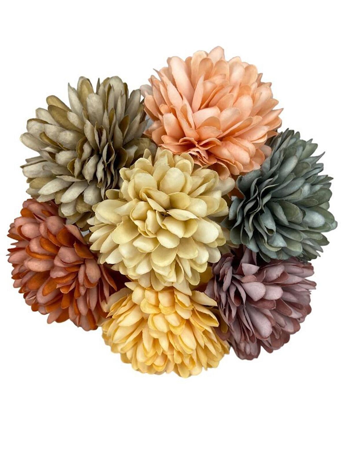 Yapay Çiçek Krizantem Kartopu Karışık Pastel Renkler 7 Ayrı Tek Dal Demet