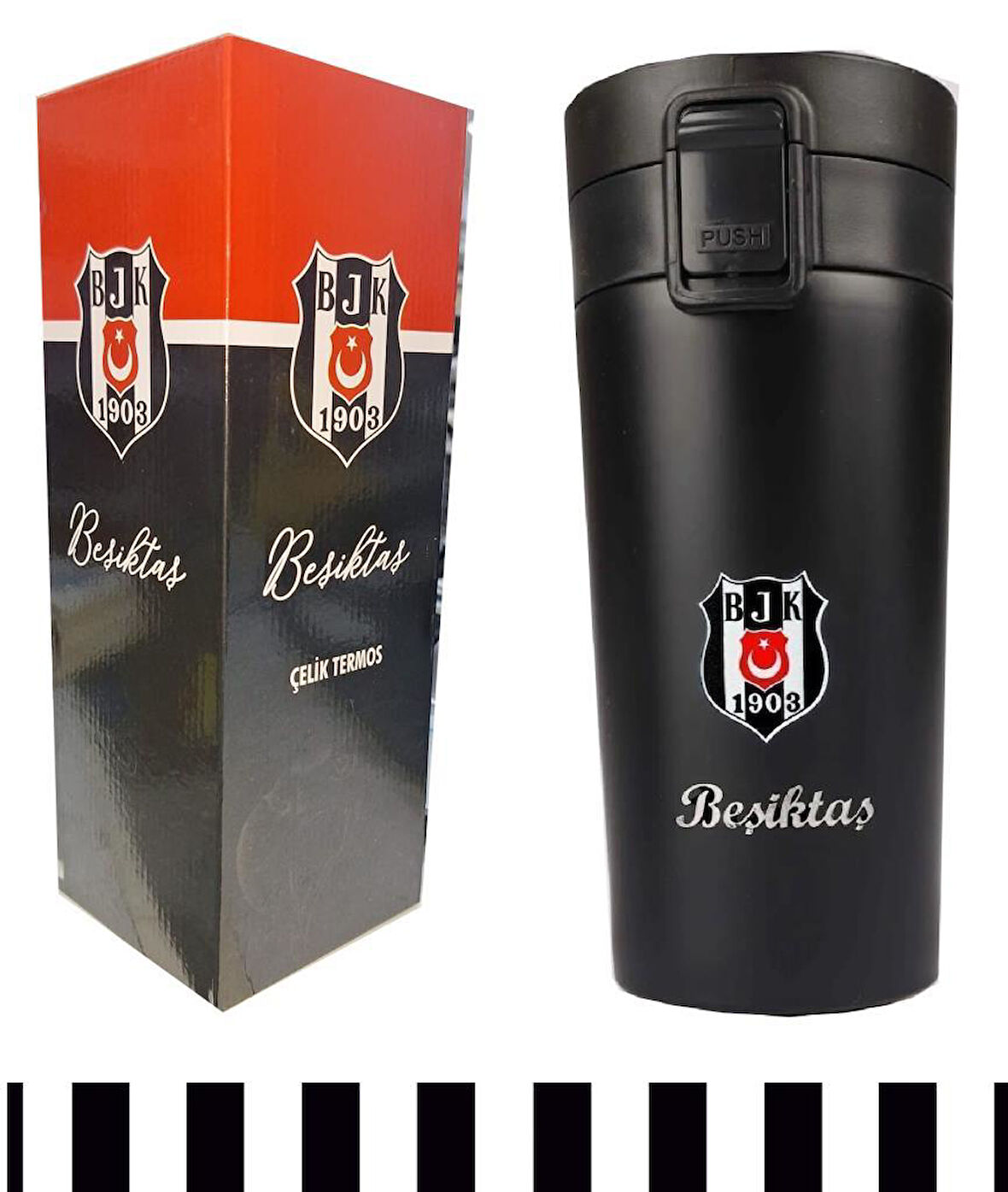 Beşiktaş Orjinal Lisanslı Çelik Termos Kilitli Mug 400 ml (Siyah)