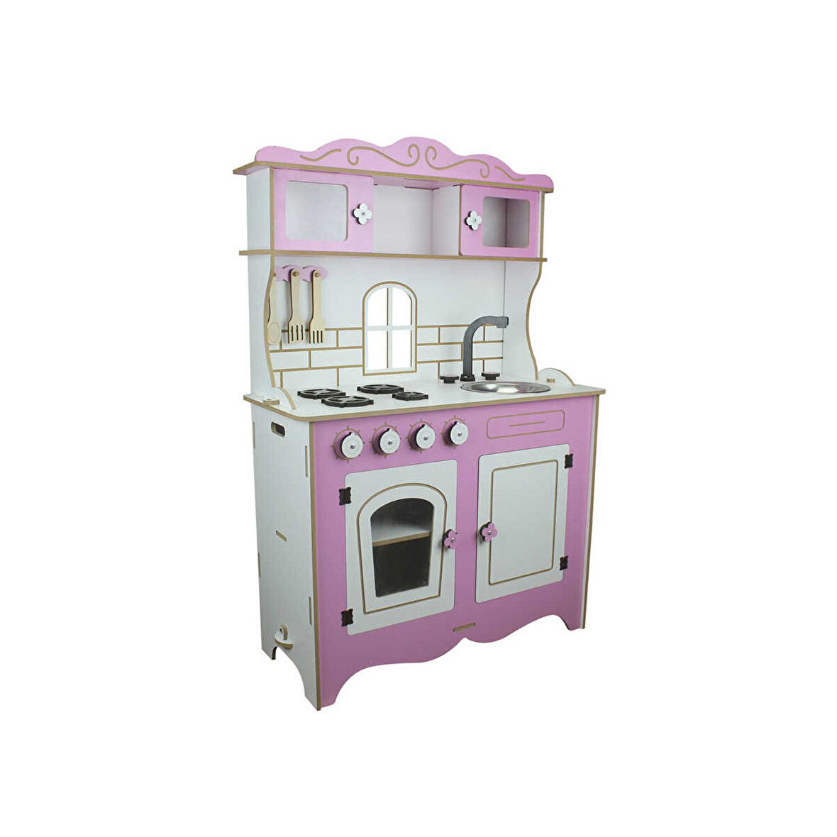 FABBATOYS Ahşap Çocuk Mutfağı Pembe Pencereli FABBATOYS