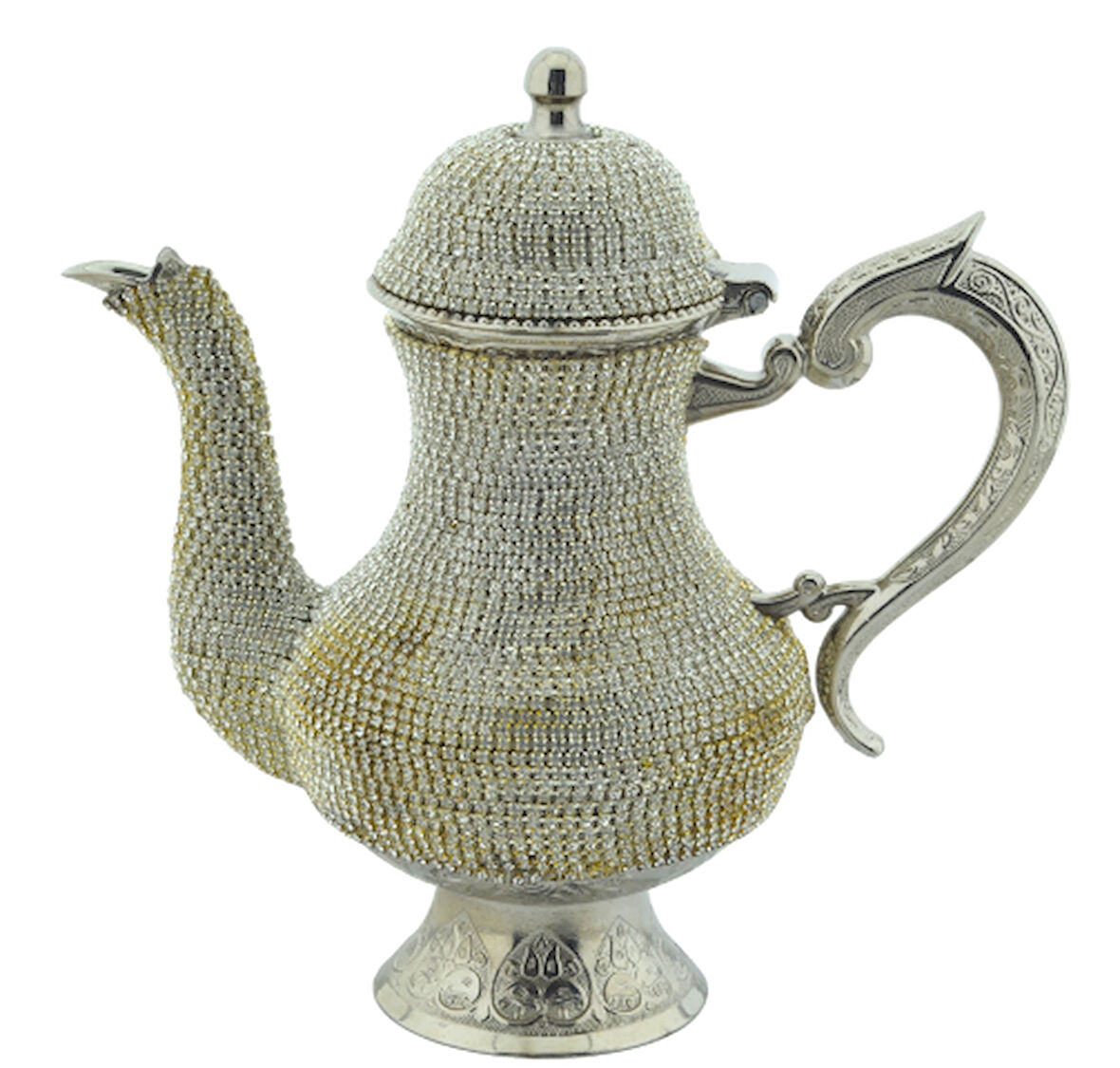 Arsal Parlak Taş Işlemeli Gümüş Renk Dekoratif Demlik (21.5CMX21CM)