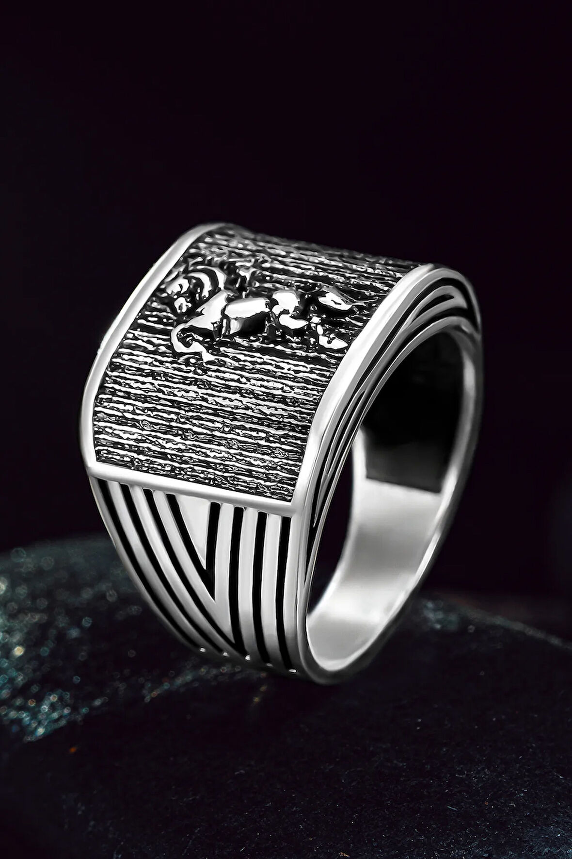 Erkek Gümüş Yüzük - At Figürlü 925 Ayar Erkek Yüzük