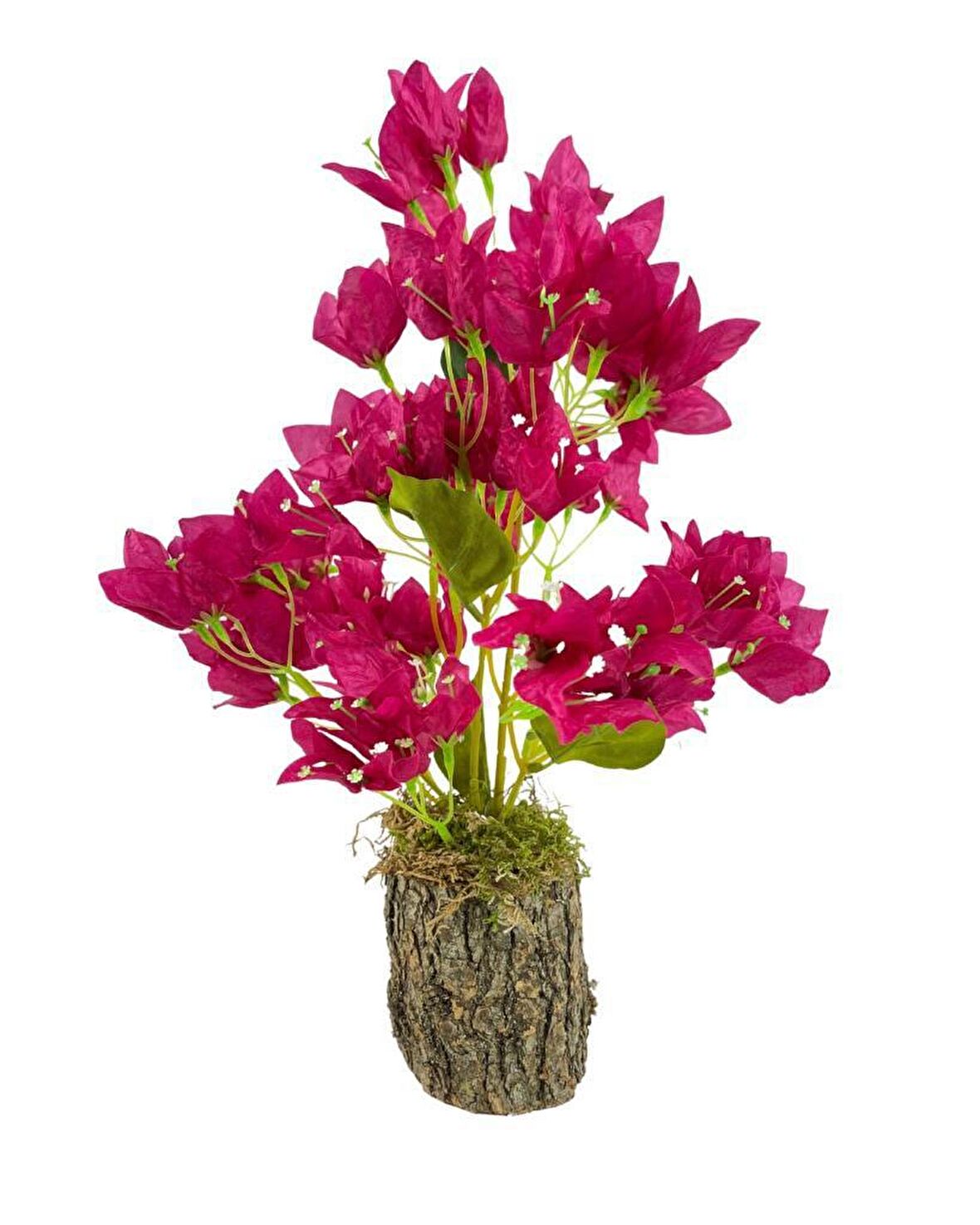 Yapay Çiçek Kütük Saksılı Fuşya Begonvil Dekoratif Masa Çiçeği 40*20cm