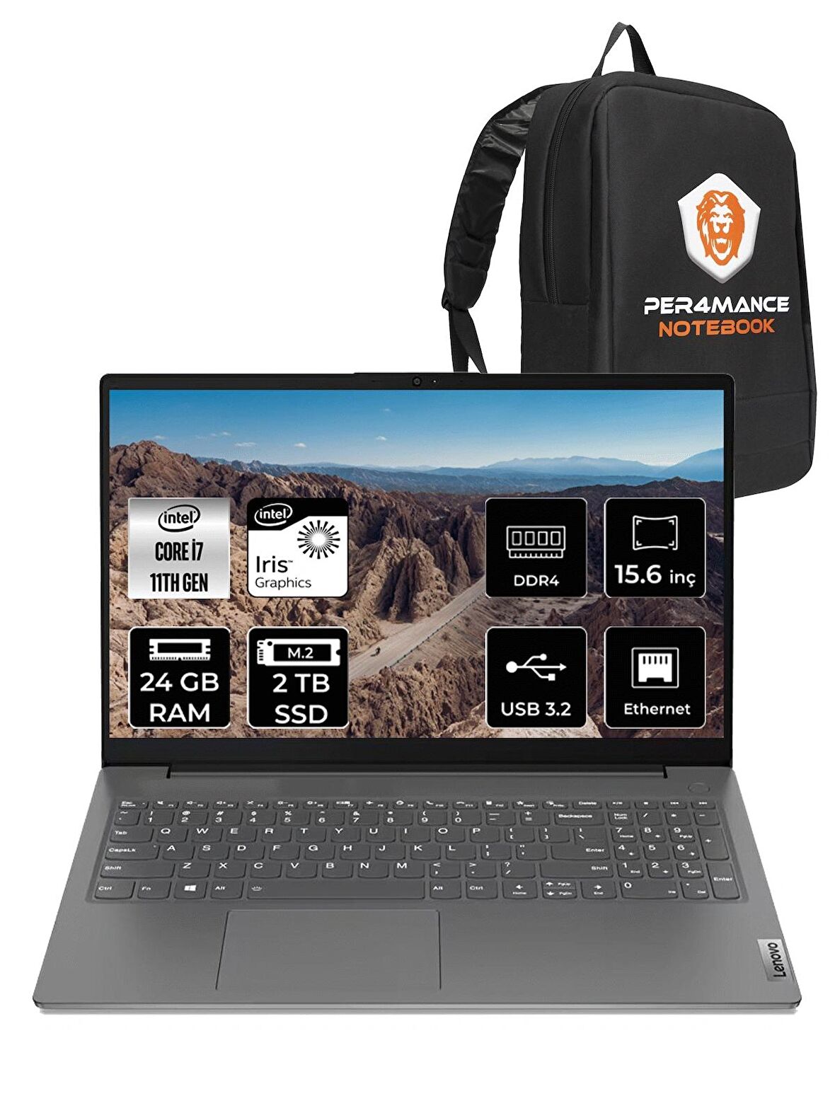 LENOVO V15 i7-1165G7 24GB 2TB SSD 15.6" FHD FDOS Taşınabilir Bilgisayar 82KB00CDTX & PER4 ÇANTA