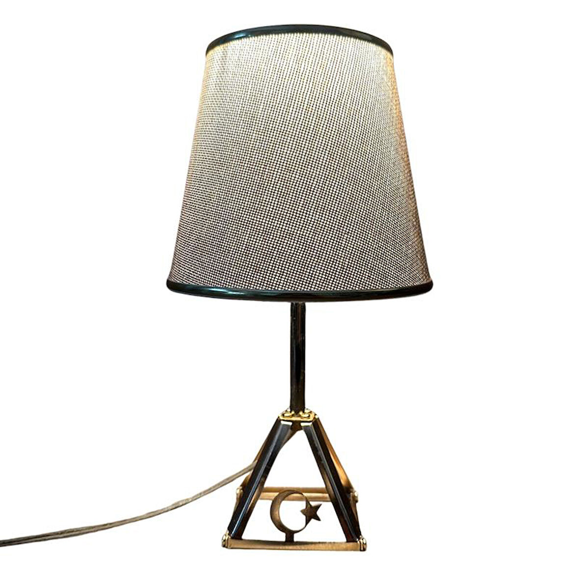 Uretti - Funda 1593 2929 Zümrüt Aurora Gold Keten Işıltılı Abajur Metal Ayaklı Masa Lambası