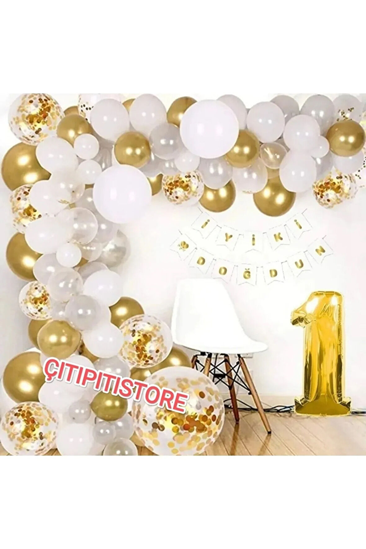 1 Yaş Balon Zinciri Seti Gölge Altın Balon Dekorasyon