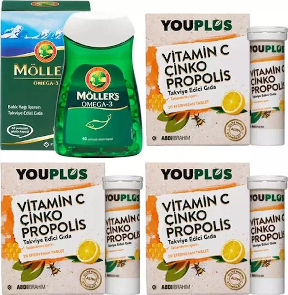 Möller's Omega 3 60 Kapsül Youplus Vitamin C Çinko Propolis 20 Efervesan Tablet 3 Adet