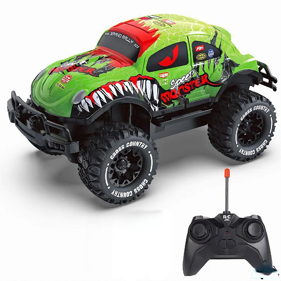 Uzaktan Kumandalı Full Fonksiyon Led Işıklı Gövde 1:20 Ölçek Canavar Kamyon Rc Off-road Araba Yeşil-Kırmızı