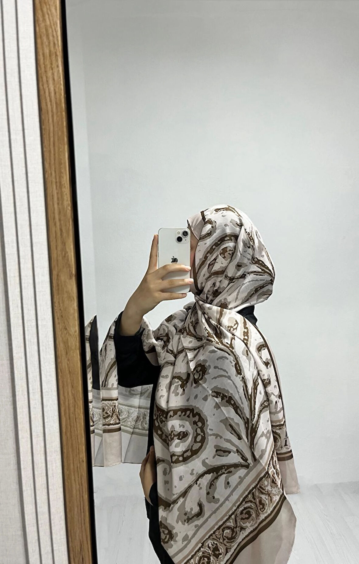 Aminenesil Etnik Desen İğde Kahve Renk Soft Pamuk Şal