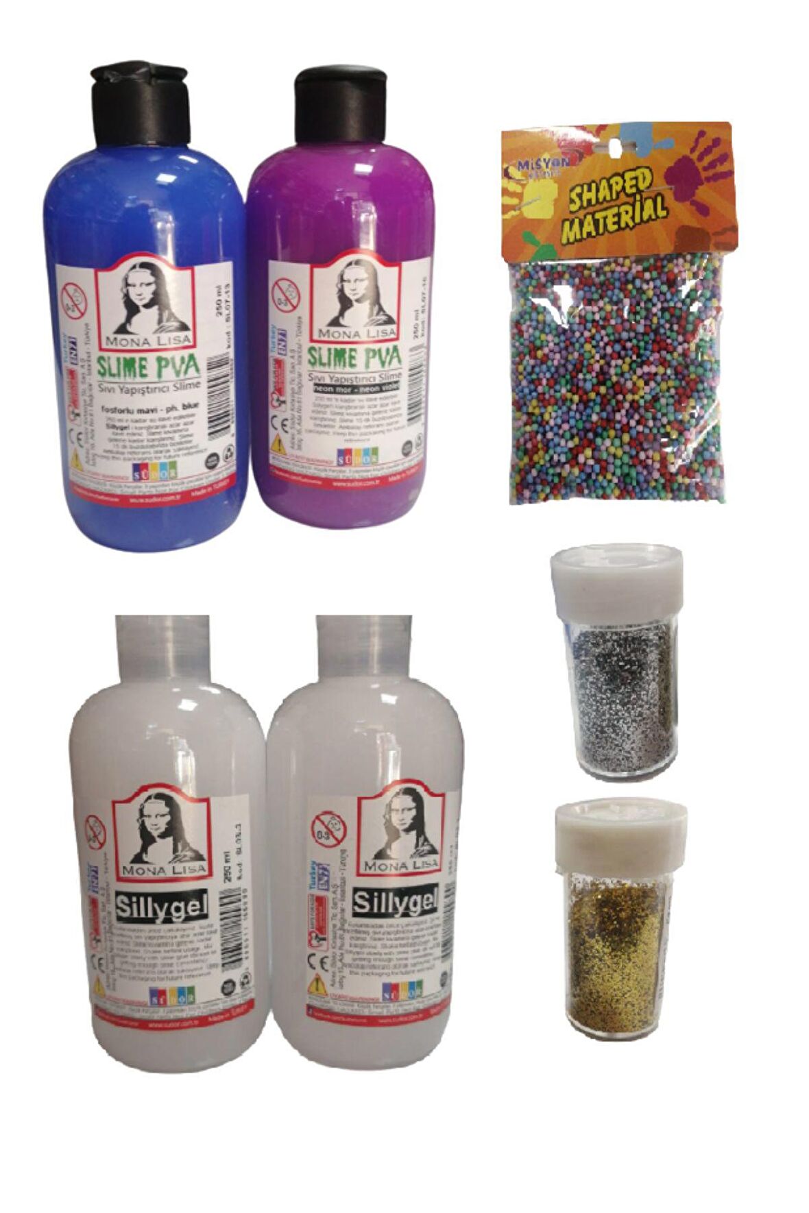 Slime Slaym Yapma Seti 250ml* 4 adet + Toz Sim 2 Adet + Köpük