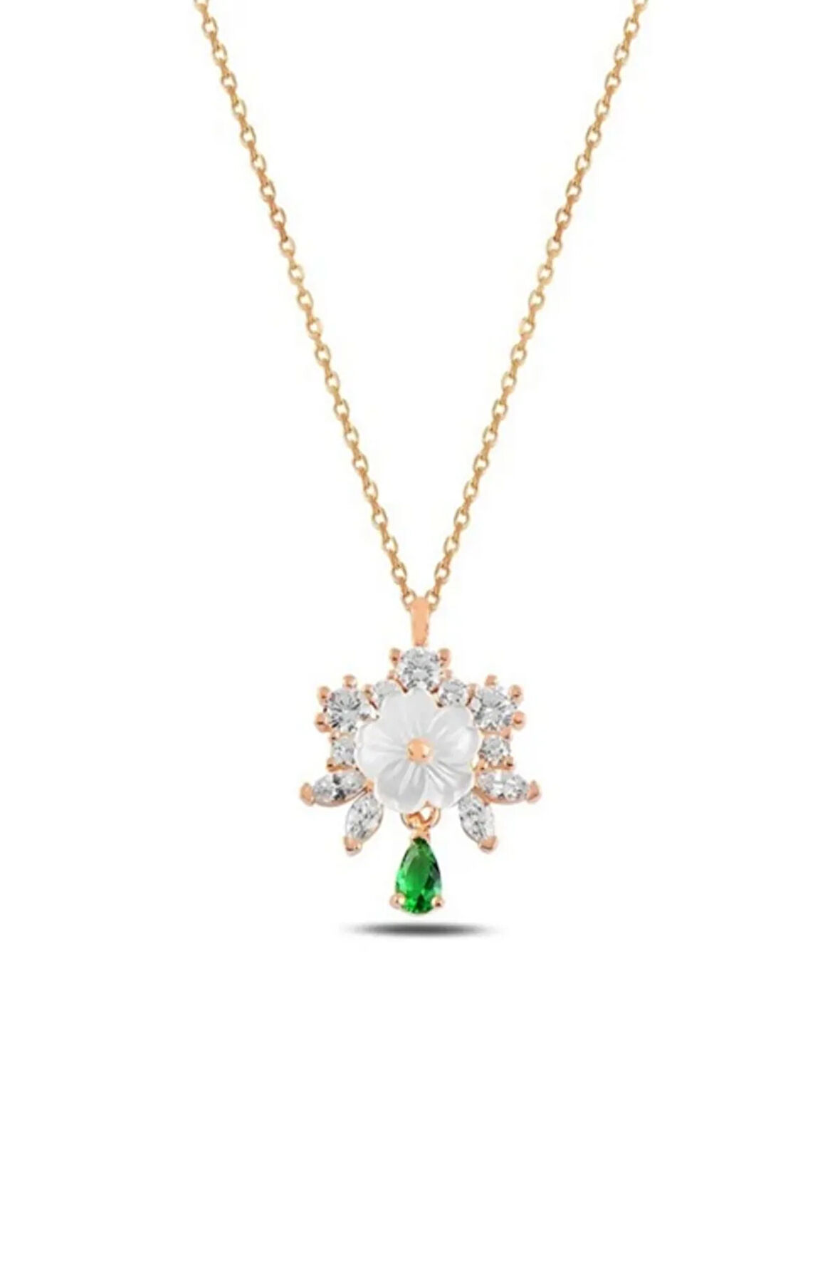 Zirkon Taşlı Rose Manolya Çiçeği Model 3 Kadın Gümüş Kolye GKLMNLYCCK3-ROS