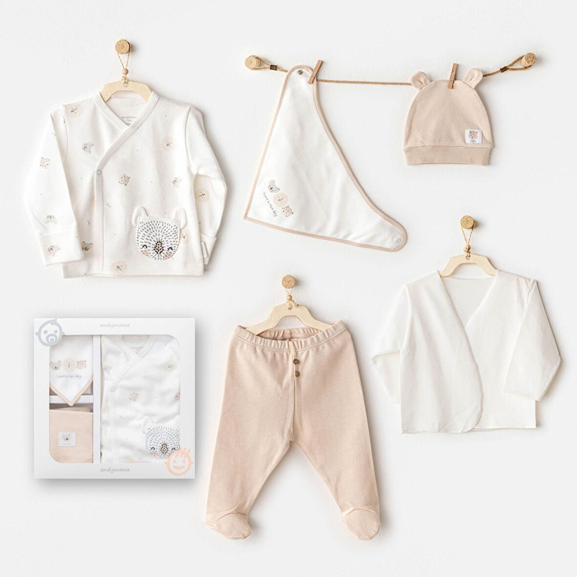 Andywawa AC25850 Happy Animals 5'Li Hastane Çıkışı Ekru