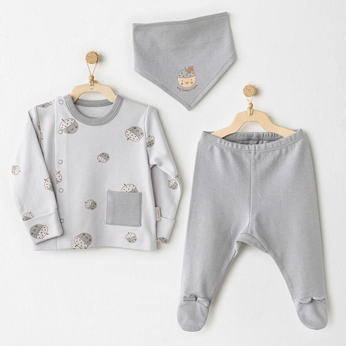 Andywawa AC26103 Hello Autumn 3'lü Zıbın Takım Grey
