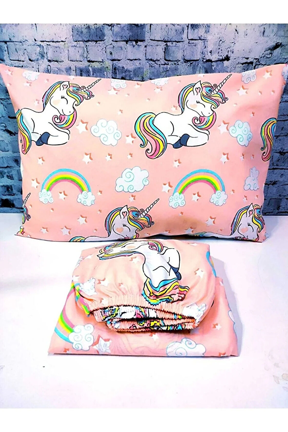 Unicorn Pamuklu Kumaş 100x200 Lastikli Çarşaf Takımı